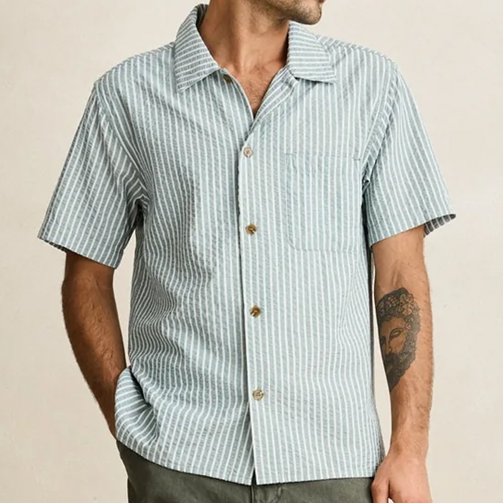 Rhythm Men's Seersucker Stripe Short Sleeve Shirt