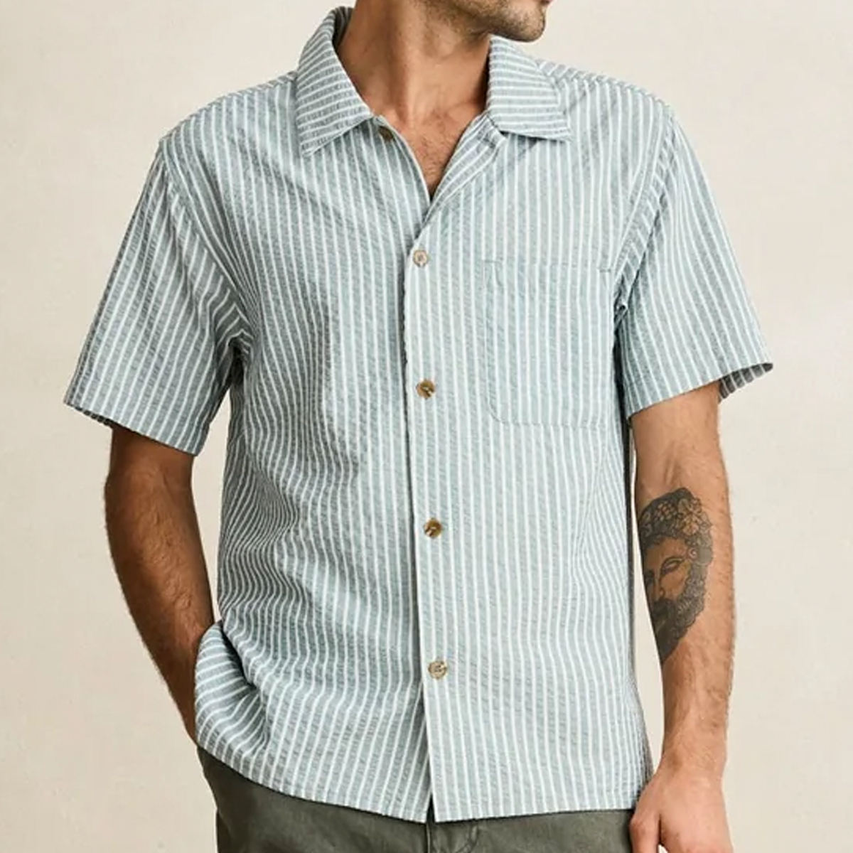 Rhythm Men's Seersucker Stripe Short Sleeve Shirt