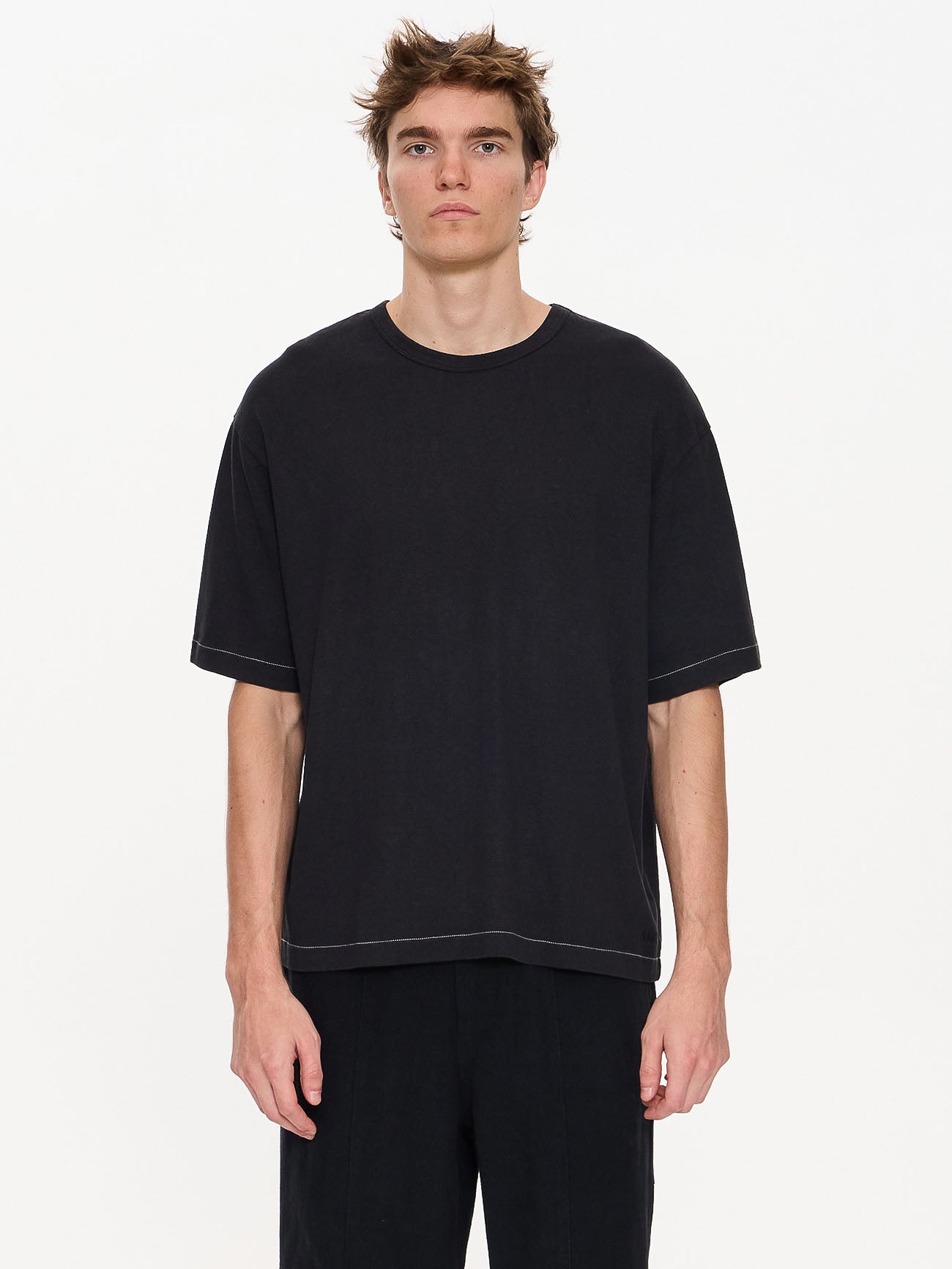 Men's Hemp Thrills Embro Contrast Stitch Box Fit Oversize Cropped Tee