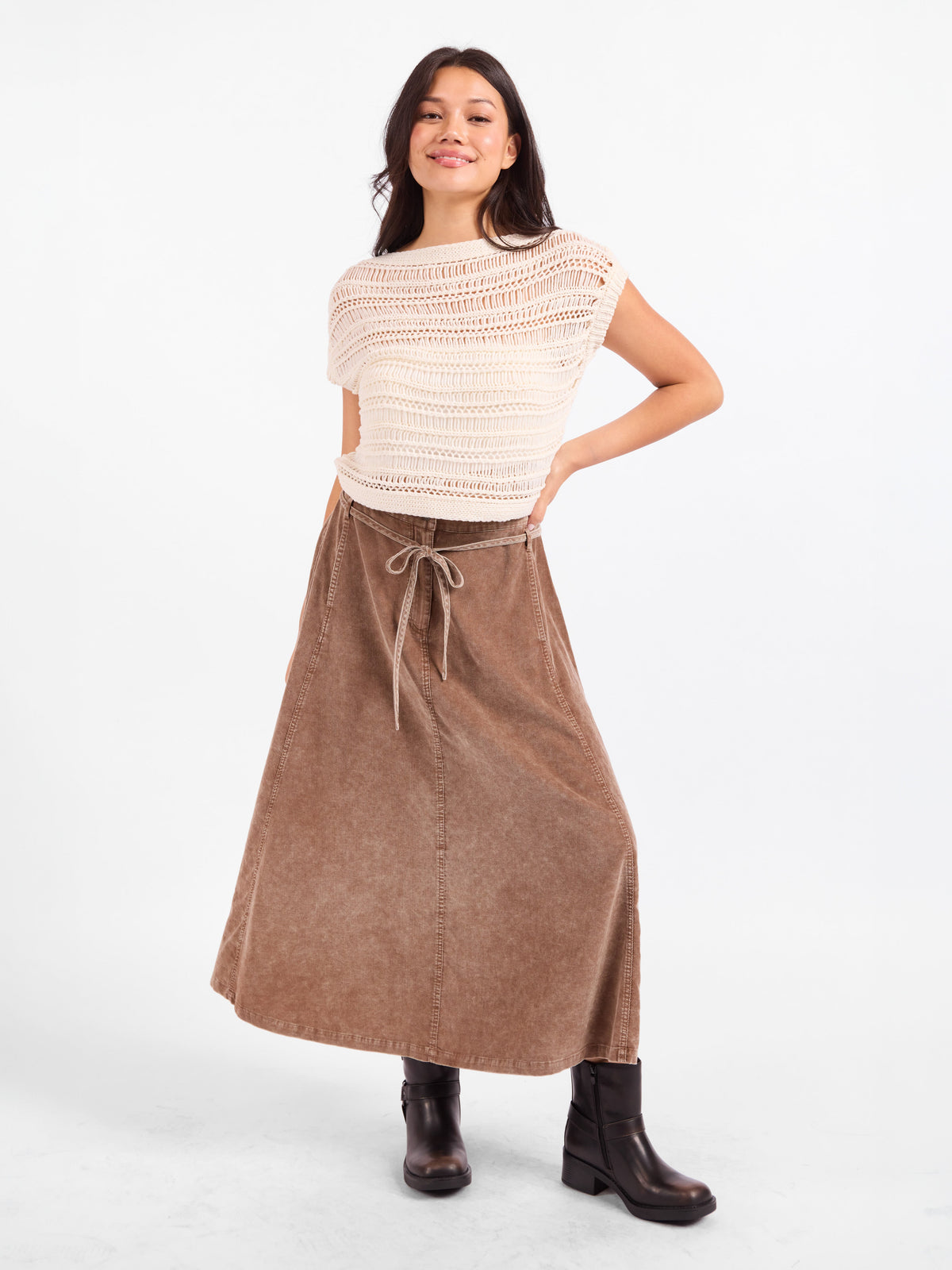 Get Like This Belted Midi Skirt - Washed Earth