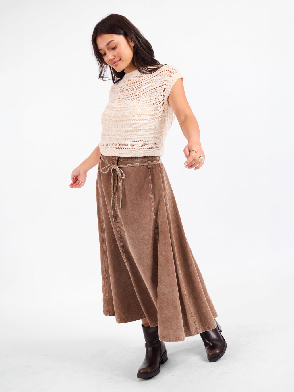 Get Like This Belted Midi Skirt - Washed Earth