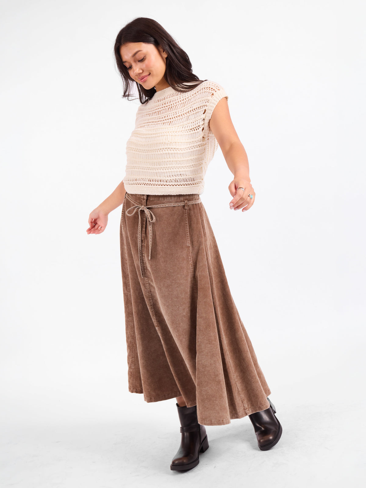 Get Like This Belted Midi Skirt - Washed Earth