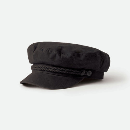Black cap with a rope detail on a white background