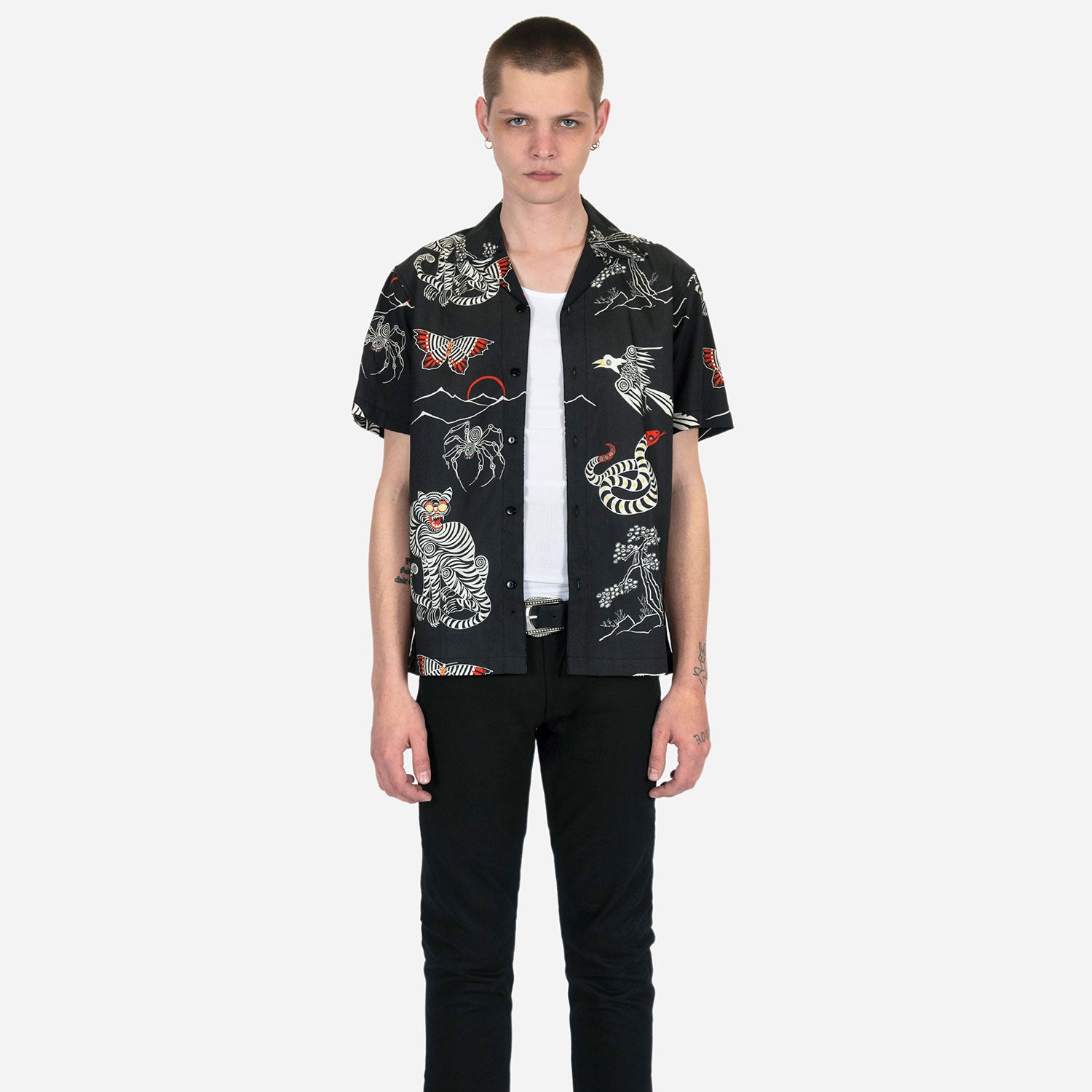 Art Of War Animal Motif Short Sleeve Shirt
