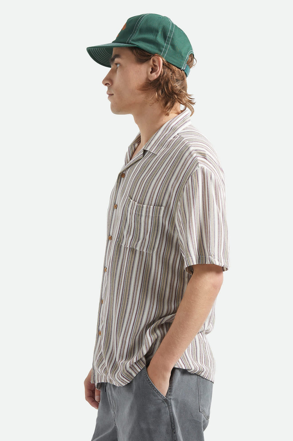 Brixton Men's Bunker Twisted Stripe Short Sleeve Woven