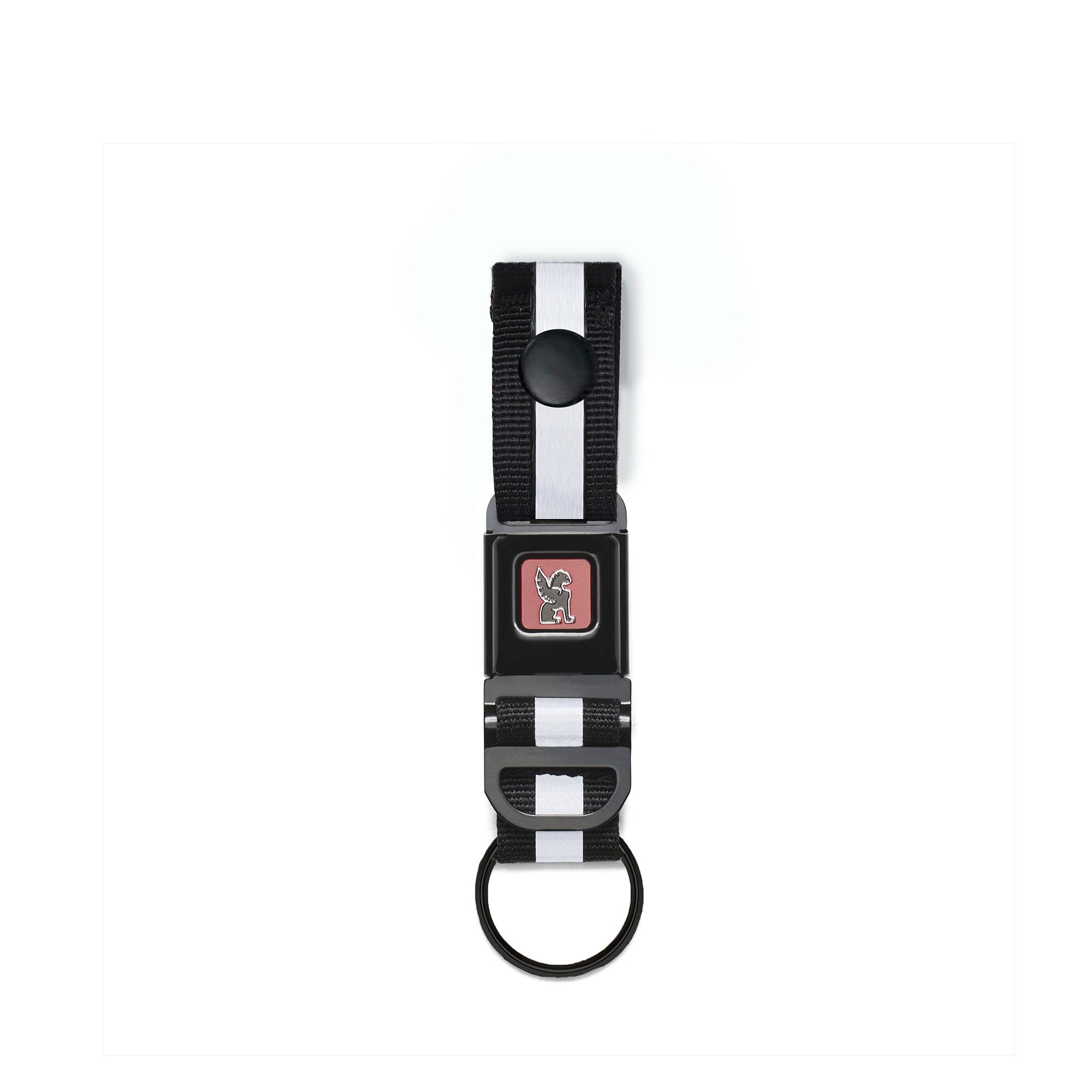 Chrome Mini Buckle Key Chain - Snap Button - Black/Red/Silver
