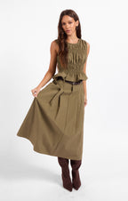 Central Park Midi Skirt W Belt - Olive