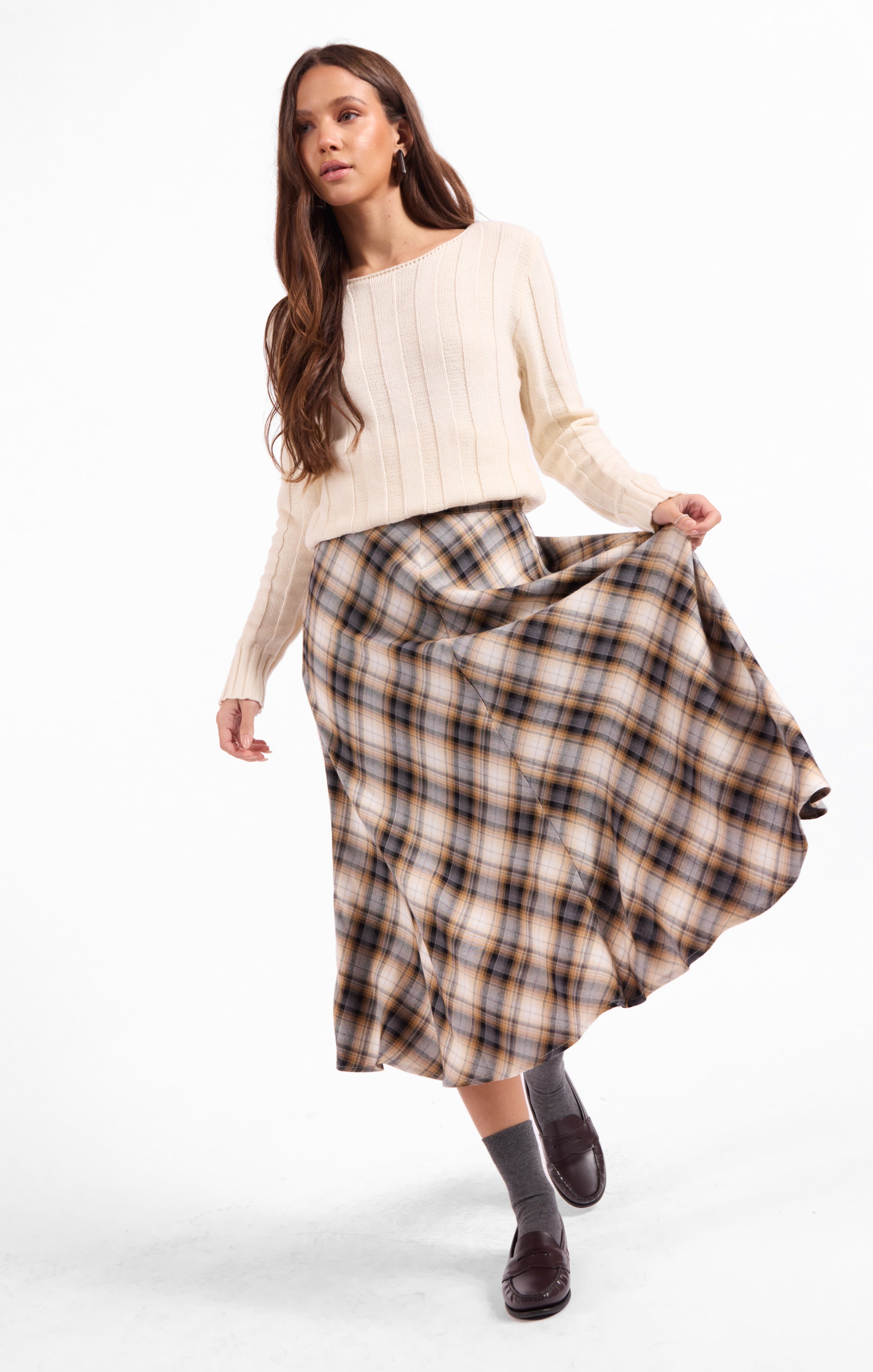 Cambridge Midi Skirt - Navy Camel Multi