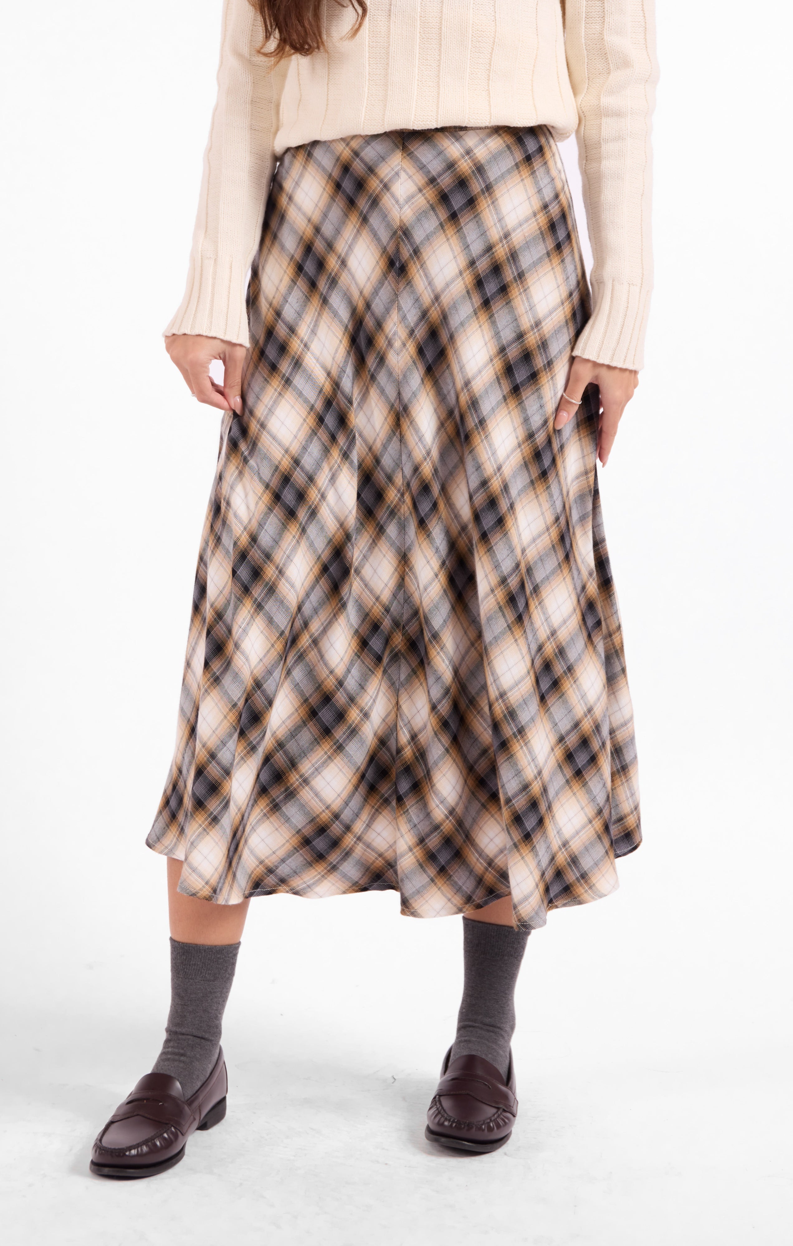 Cambridge Midi Skirt - Navy Camel Multi