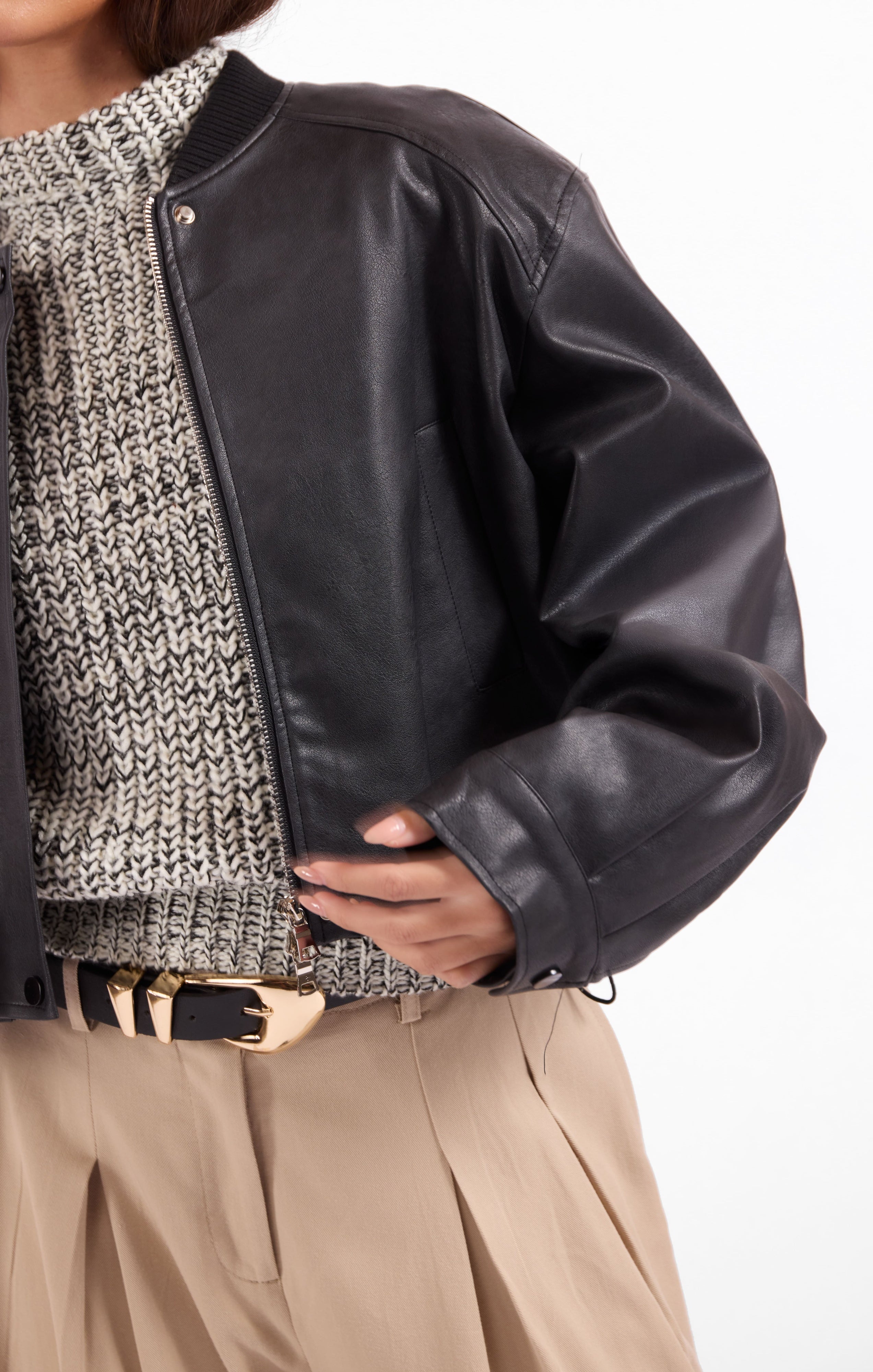 Academy Vegan Leather Bomber - Black