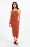 Soft Cedar Rib Knit Midi Dress - Rust