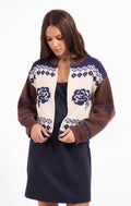 Sweet Rose Jacquard Zip Sweater Jacket - Navy Oak Multi