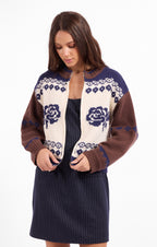 Sweet Rose Jacquard Zip Sweater Jacket - Navy Oak Multi