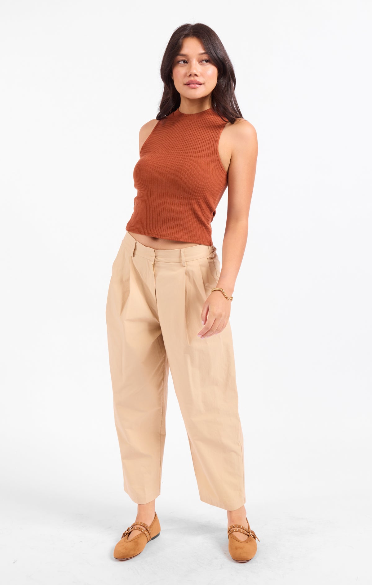 Soft Cedar Ruched Knit Tank - Rust