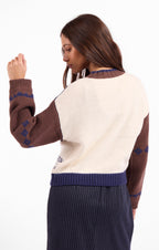 Sweet Rose Jacquard Zip Sweater Jacket - Navy Oak Multi
