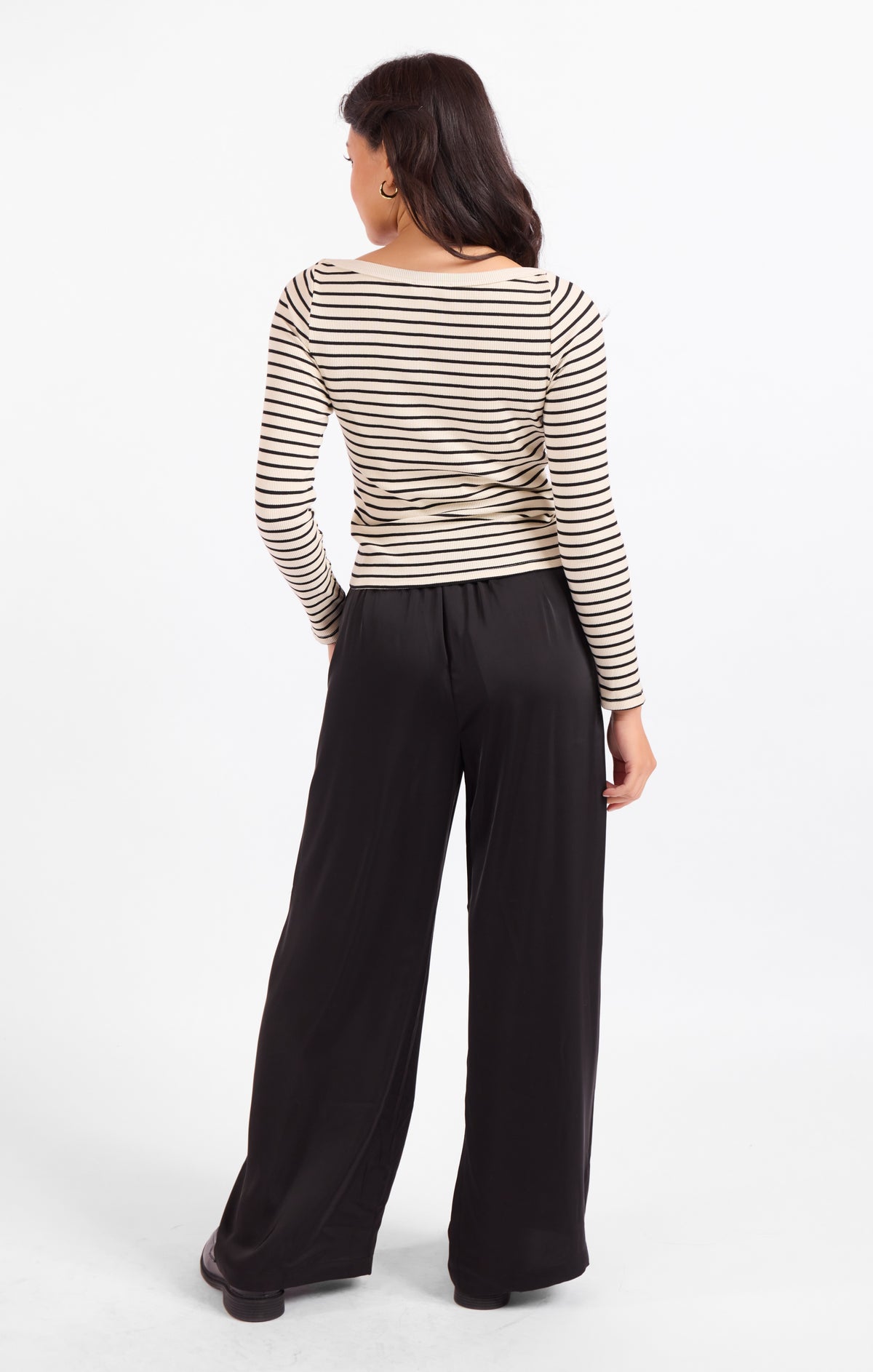 Brioche Boat Neck Knit Top - Cream Black