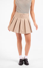 Maisonette Pleated Mini Skirt - Taupe
