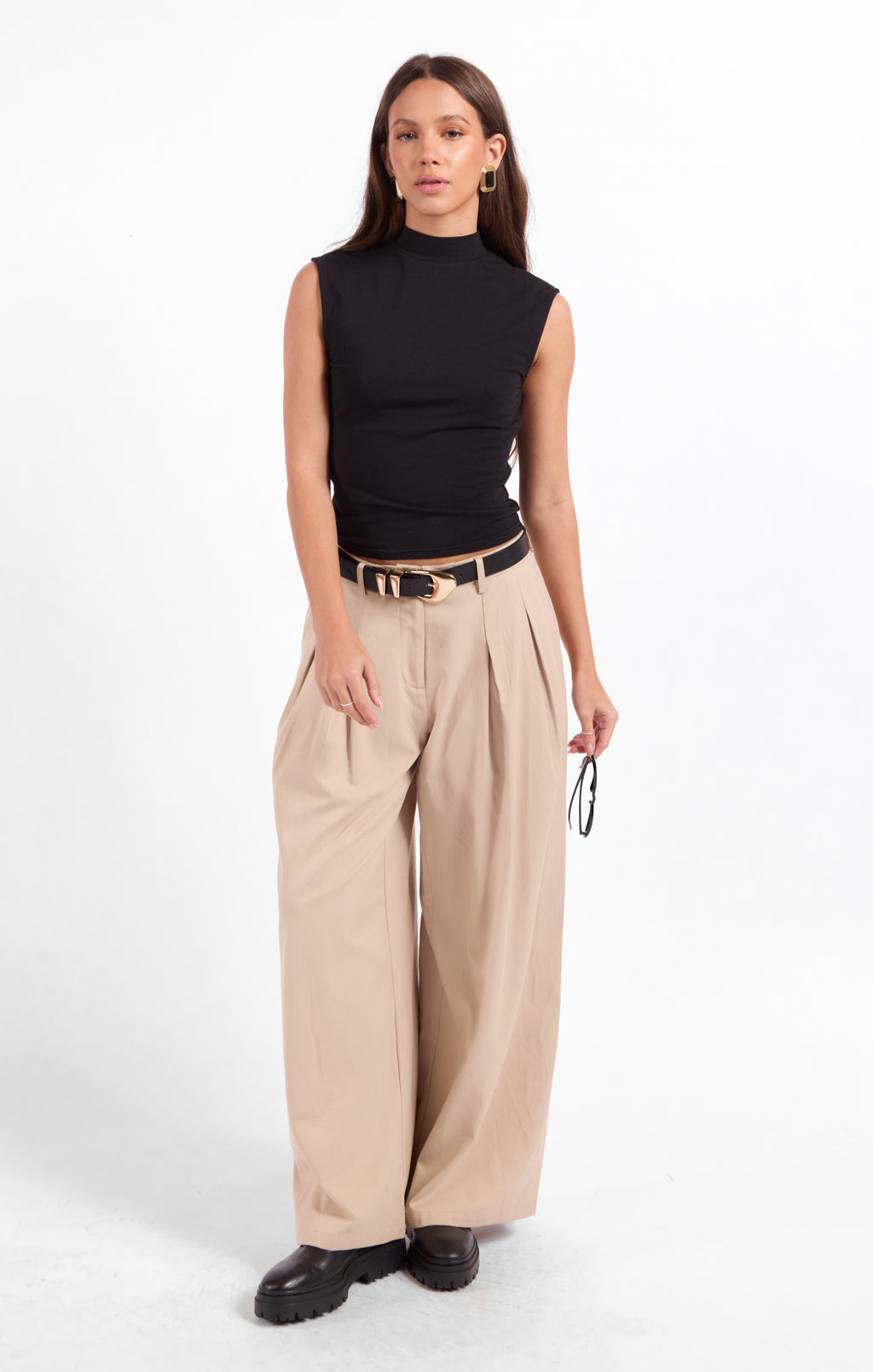 Coralie Mock Neck Top - Black