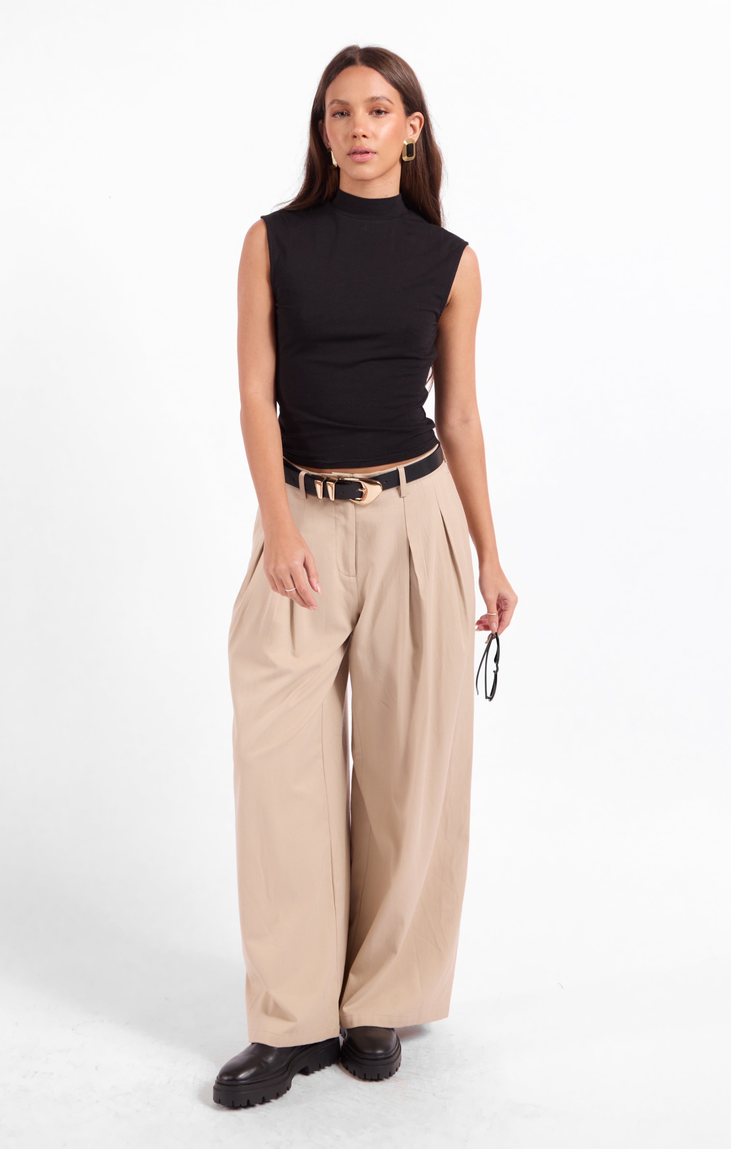 Coralie Mock Neck Top - Black