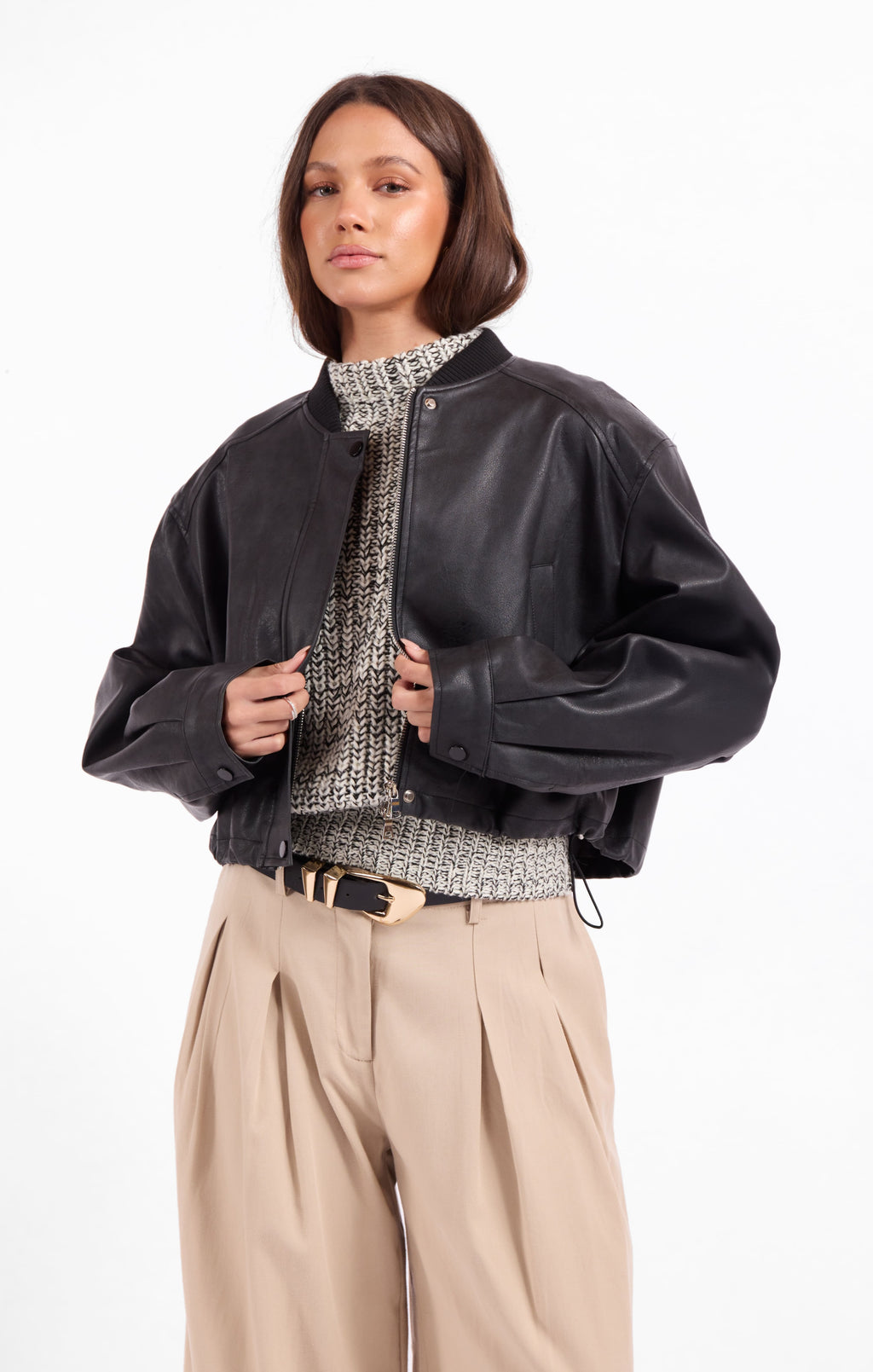 Academy Vegan Leather Bomber - Black