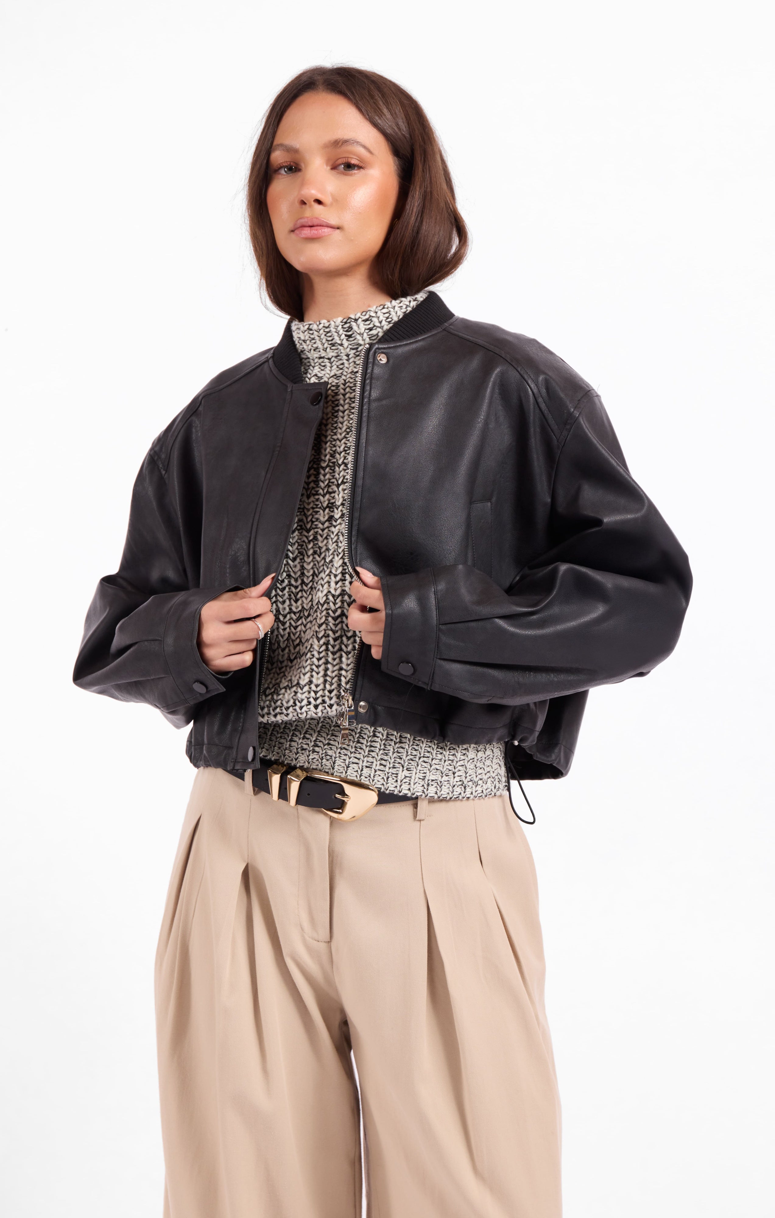 Academy Vegan Leather Bomber - Black