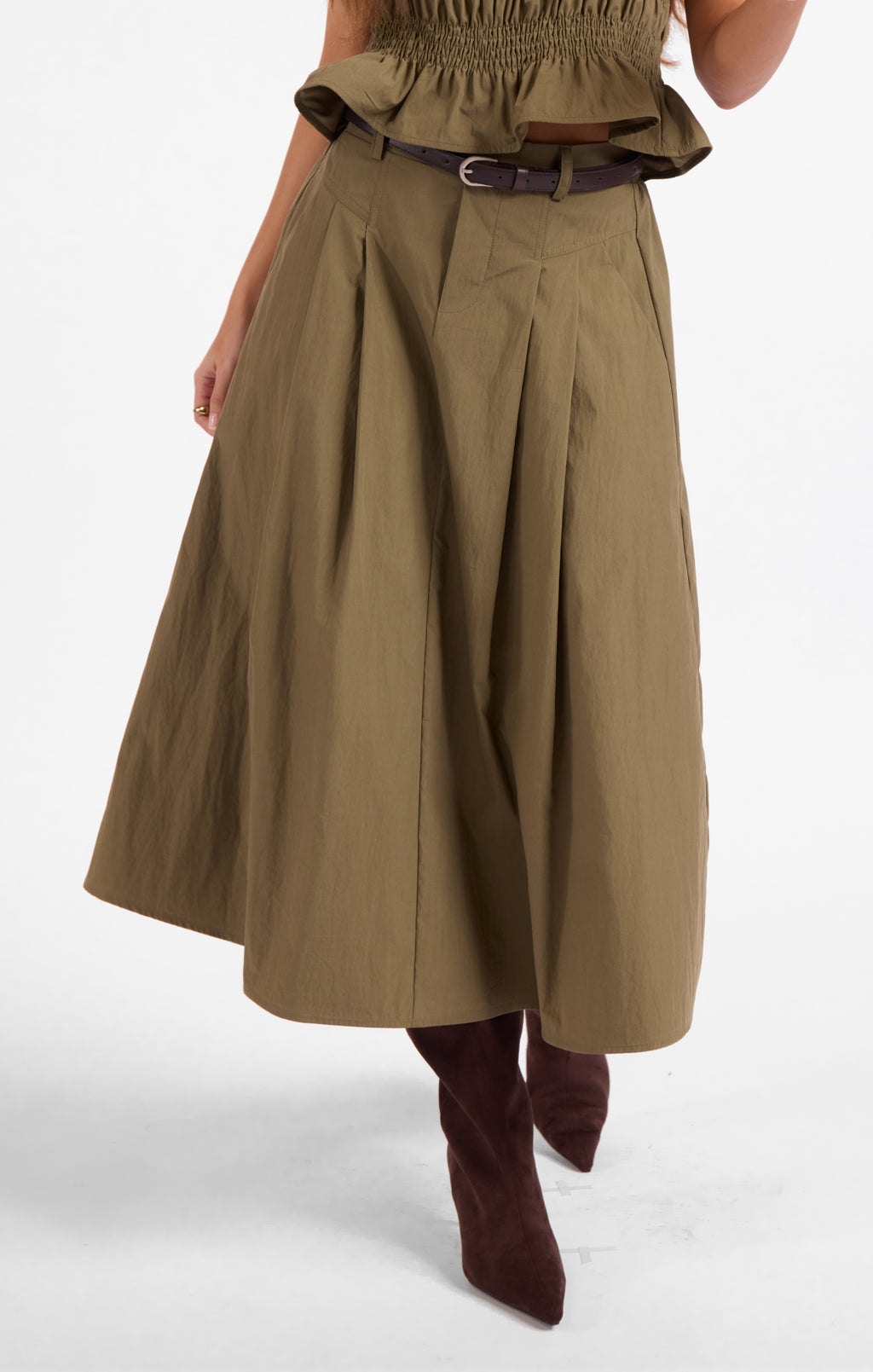 Central Park Midi Skirt W Belt - Olive