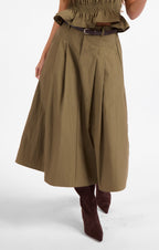 Central Park Midi Skirt W Belt - Olive