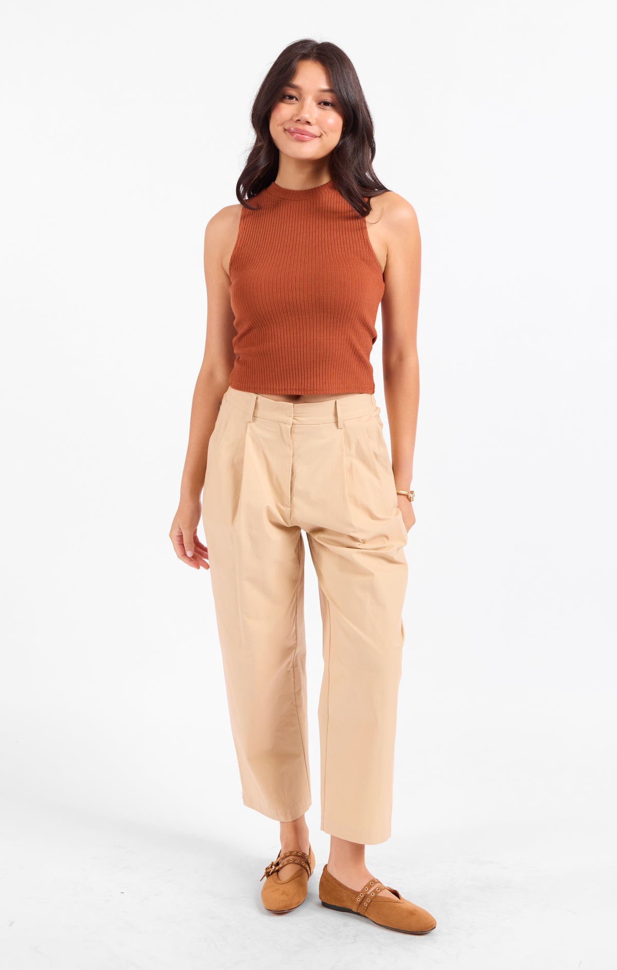 Soft Cedar Ruched Knit Tank - Rust