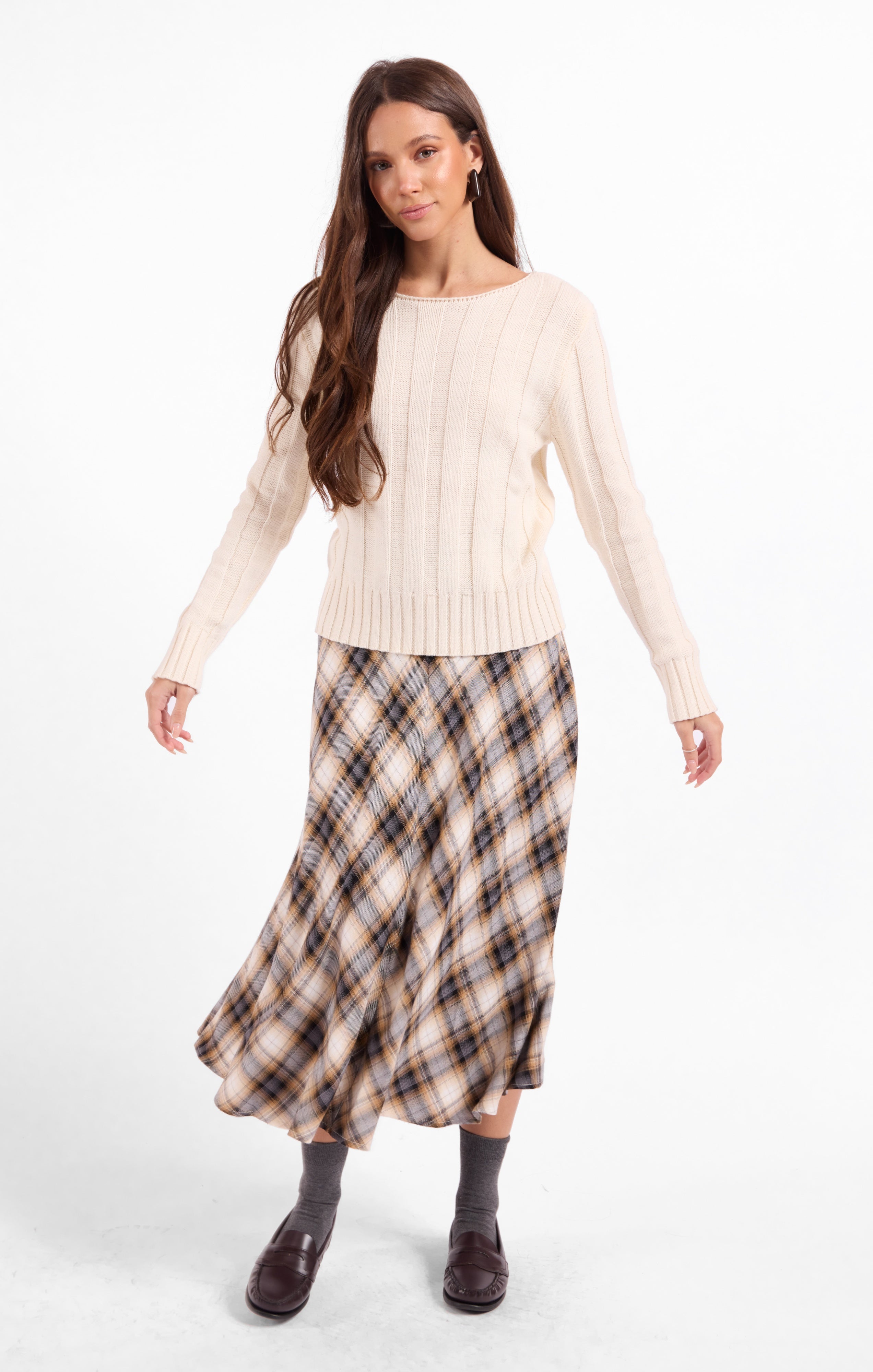 Cambridge Midi Skirt - Navy Camel Multi