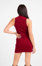 Archivist Mock Neck Mini Dress - Red