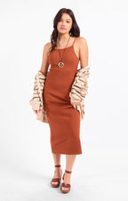 Soft Cedar Rib Knit Midi Dress - Rust