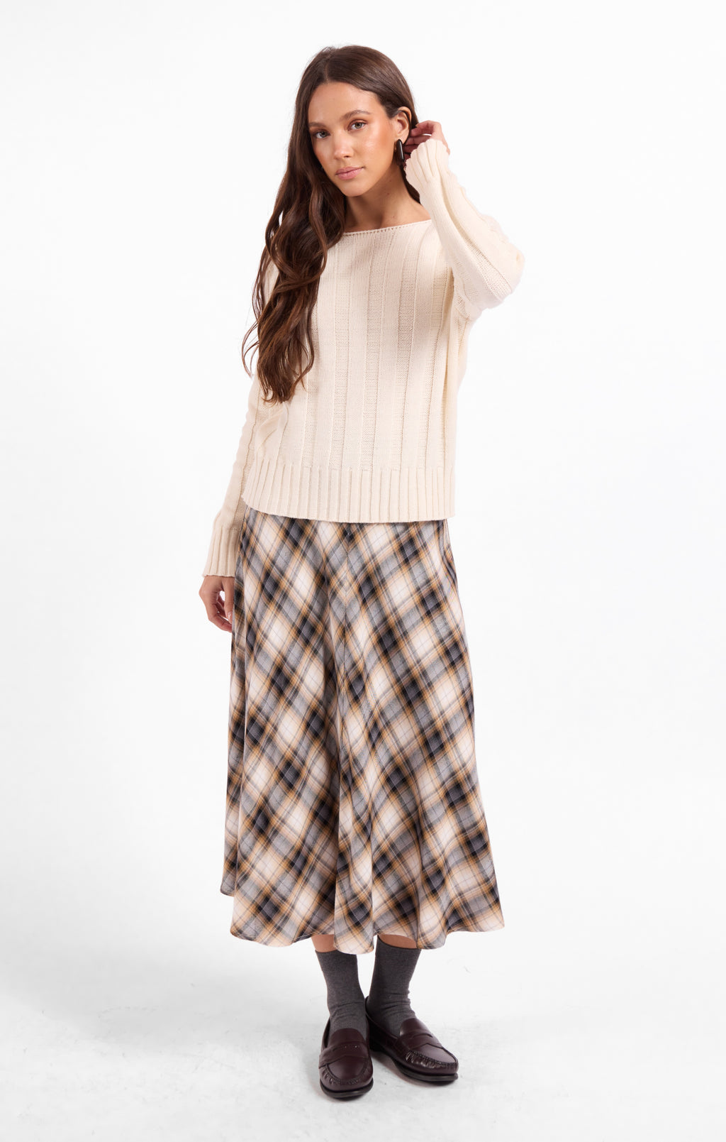 Cambridge Midi Skirt - Navy Camel Multi