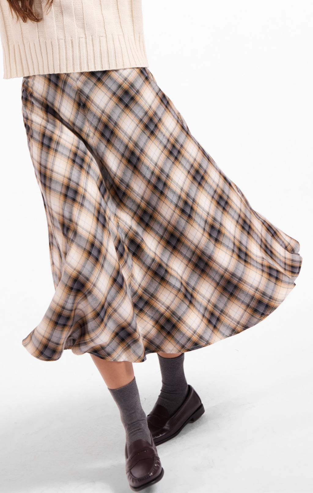 Cambridge Midi Skirt - Navy Camel Multi