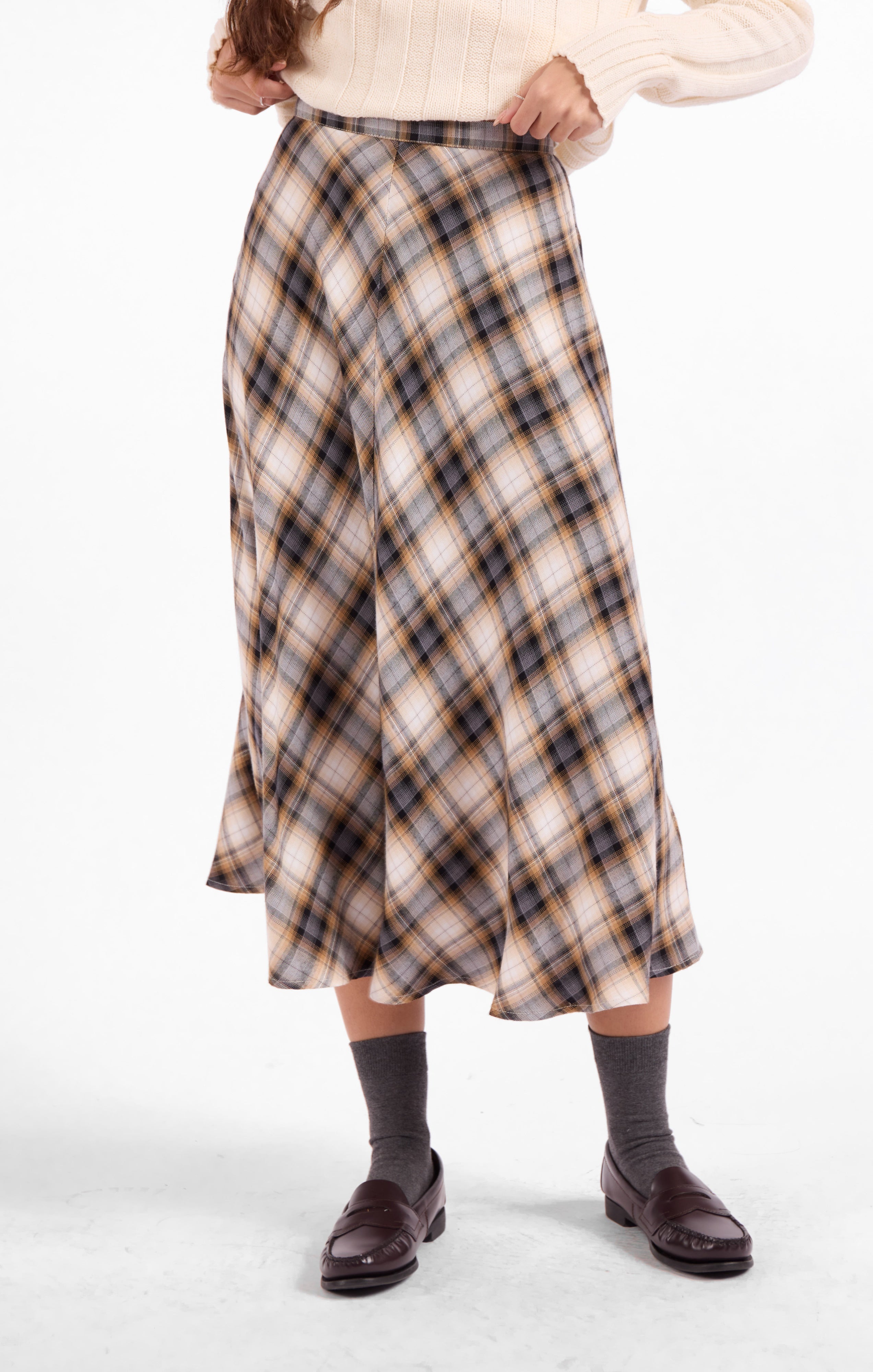 Cambridge Midi Skirt - Navy Camel Multi