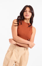 Soft Cedar Ruched Knit Tank - Rust
