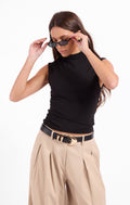 Coralie Mock Neck Top - Black