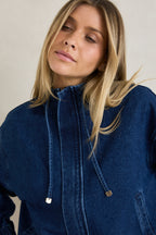 Women's Juna Denim Funnel Jacket - Dark Blue Wash