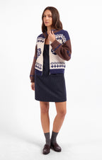 Sweet Rose Jacquard Zip Sweater Jacket - Navy Oak Multi