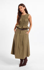 Central Park Midi Skirt W Belt - Olive