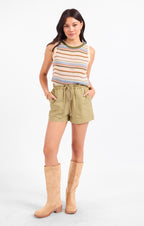 Wildhearted Tie Waist Shorts - Olive Green