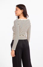 Brioche Boat Neck Knit Top - Cream Black