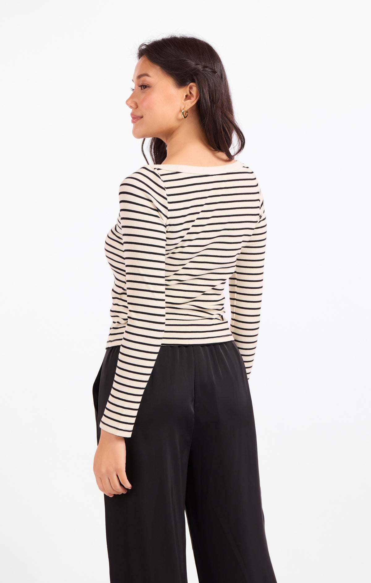 Brioche Boat Neck Knit Top - Cream Black