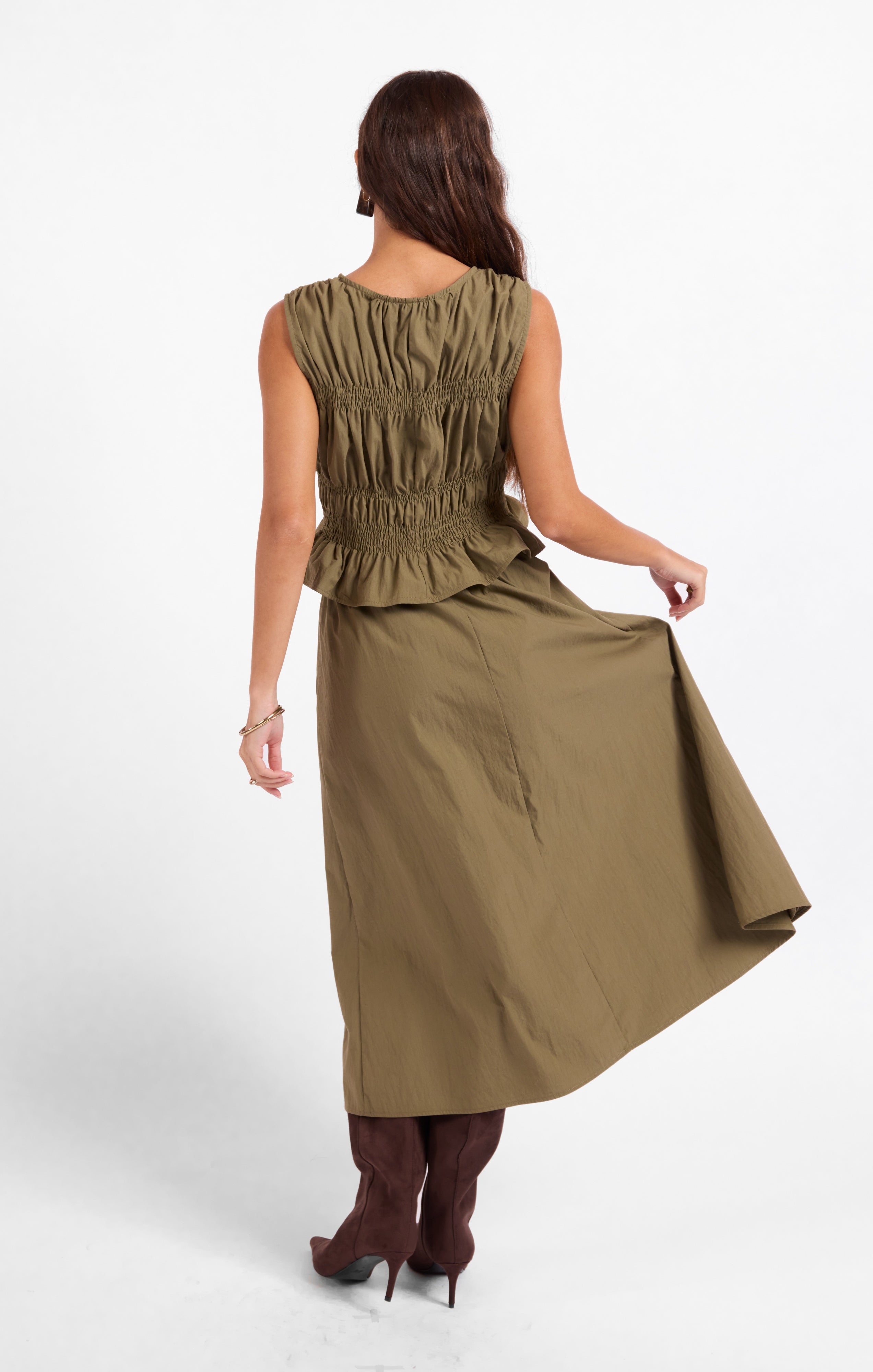 Central Park Midi Skirt W Belt - Olive
