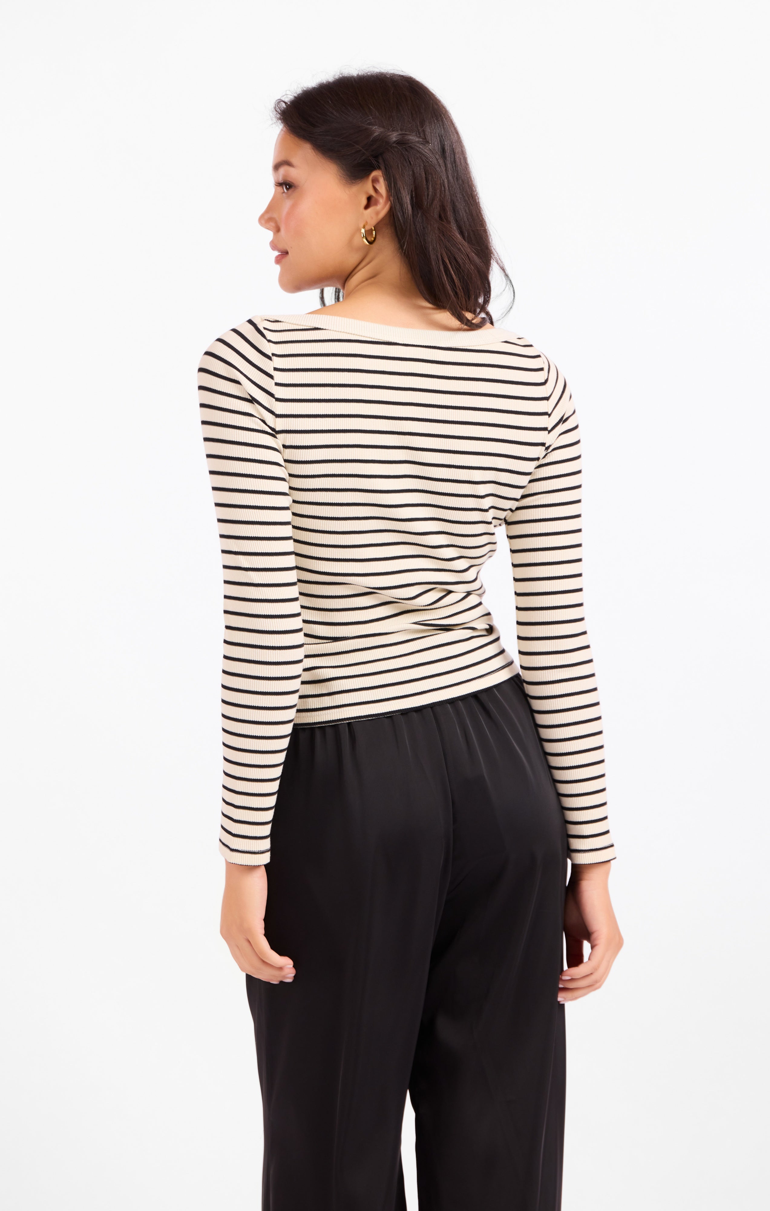 Brioche Boat Neck Knit Top - Cream Black