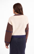 Sweet Rose Jacquard Zip Sweater Jacket - Navy Oak Multi