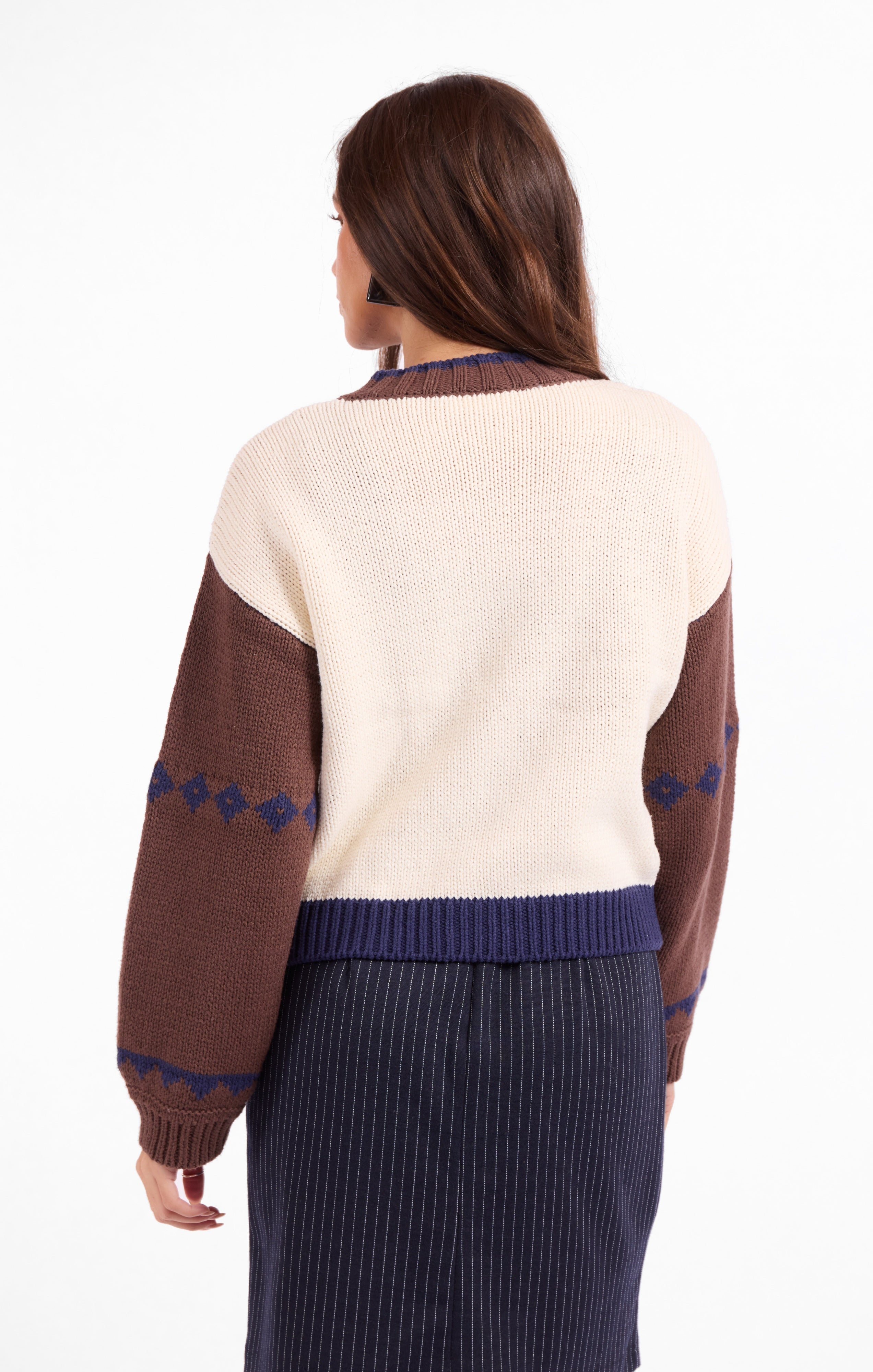 Sweet Rose Jacquard Zip Sweater Jacket - Navy Oak Multi