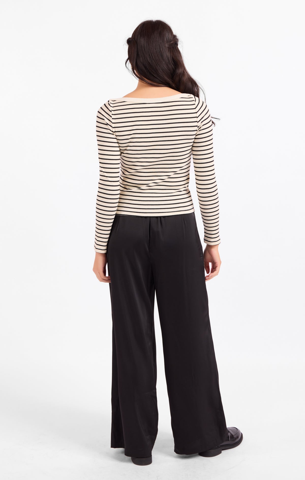 Brioche Boat Neck Knit Top - Cream Black