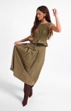 Central Park Midi Skirt W Belt - Olive