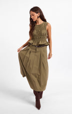 Central Park Midi Skirt W Belt - Olive