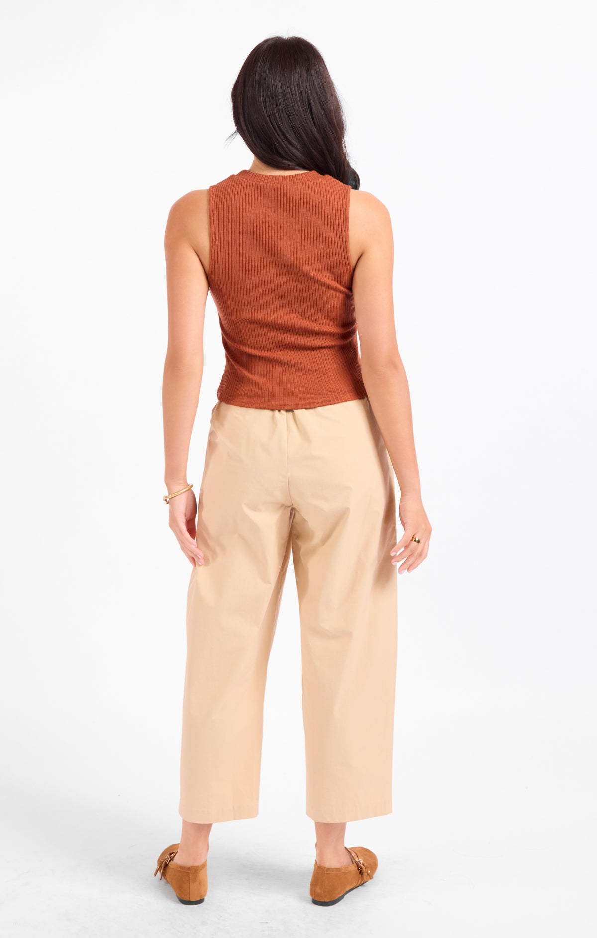 Soft Cedar Ruched Knit Tank - Rust